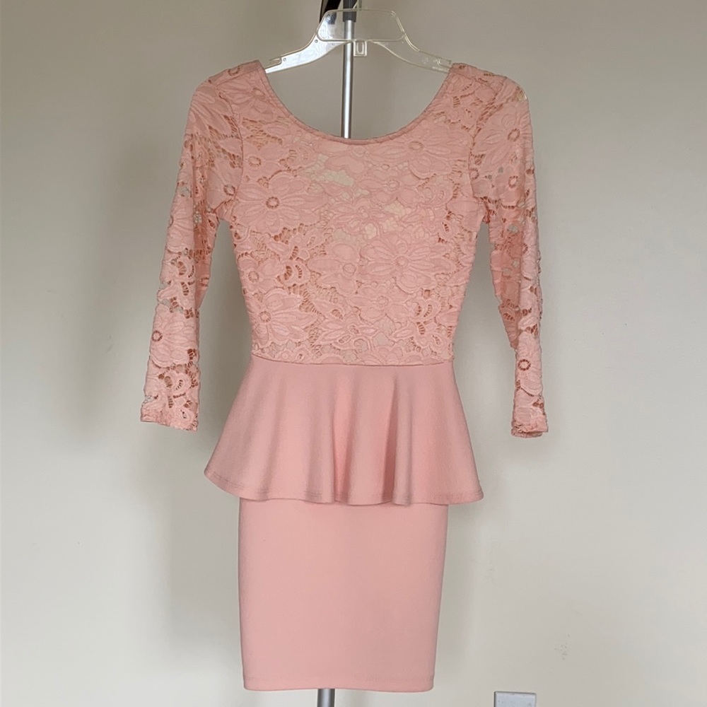 Privately Privileged lace Pale blush Light Pink Mini Party pencil Dress with Bow
